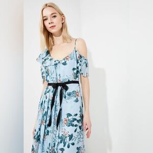 French Connection Kioa Drape Asymmetrical Floral Maxi Dress in Blue and Black